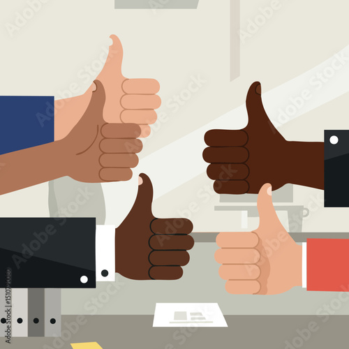 Diverse hands showing thumbs up gesture positive teamwork and agreement vector illustration 
