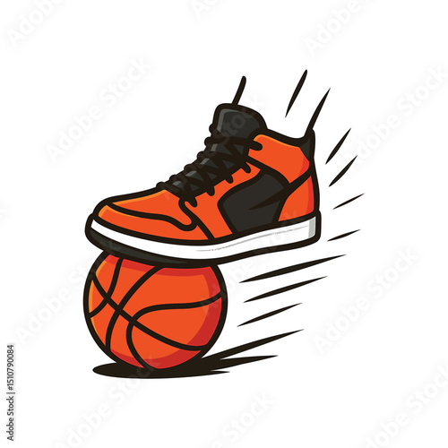 Basketball Sneaker Clipart – Cartoon Orange Shoe Dribbling Ball Vector Illustration