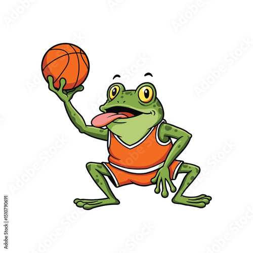 Funny Frog Basketball Clipart – Cartoon Amphibian Player Character in Sports Jersey