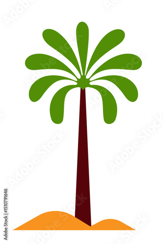 High resolution PNG, minimalist palm tree illustration, tropical desert landscape. Perfect for tropical brand logos, apparel design, travel and vacation marketing, nature-themed projects, summer event
