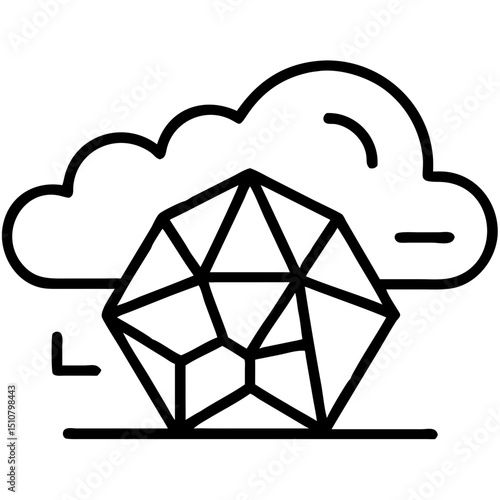 Geometric cloud and polyhedral shape in minimal line art style  