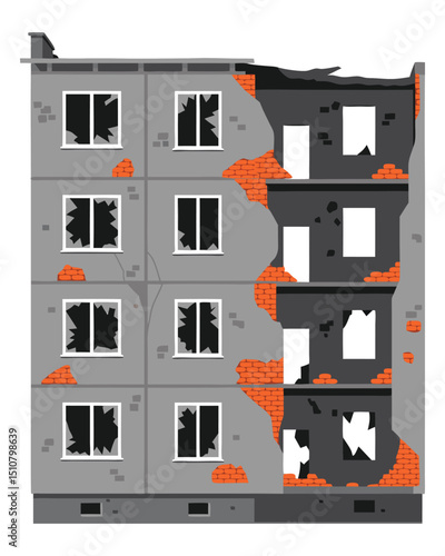 Ruined Building in War Zone Depicting Collapse and Damage from Disaster Events