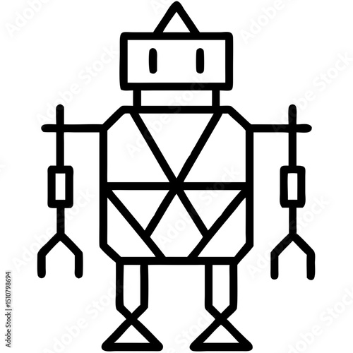 Geometric robot icon in low-polygon style with outlined design  
