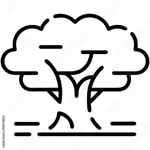 Line art silhouette of a stylized tree with a thick trunk  