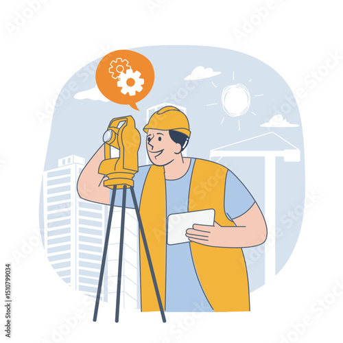 Surveying Engineer Measuring Site with Total Station