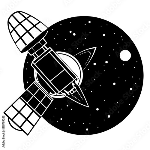 Planetary satellite, silhouette on a white background.