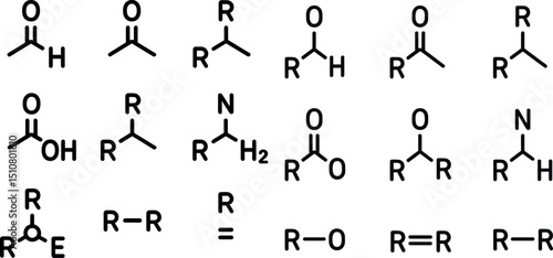 Organic chemistry functional groups collection for study and reference