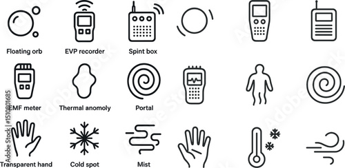 Paranormal investigation tools and symbols for ghost hunting design