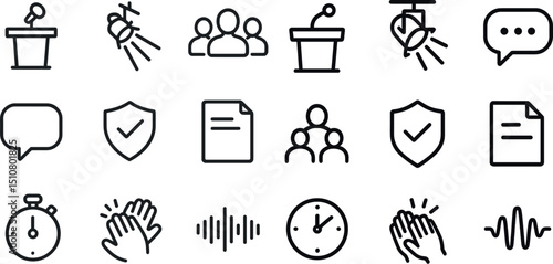 Business and communication icon set for presentations and security