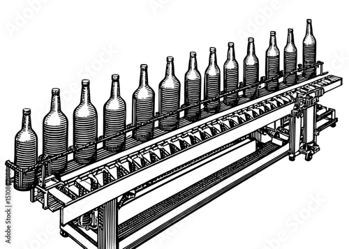 Line Drawing of Bottling Plant Conveyor System in Black and White