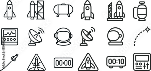Space exploration icons set for technology and innovation design