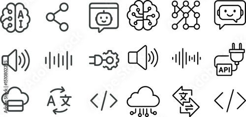 Artificial intelligence and technology icons for digital design and development