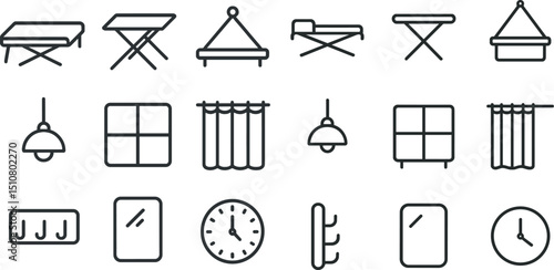 Minimalist furniture and home decor icons for design projects