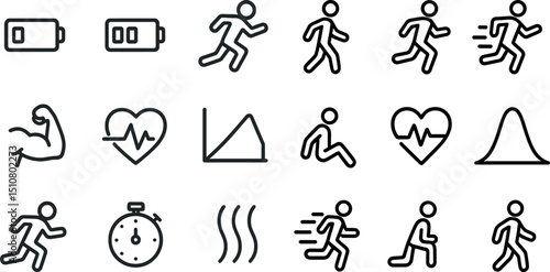 Fitness and health icons for workout and exercise design projects