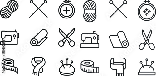 Creative sewing and knitting tools and accessories icons collection