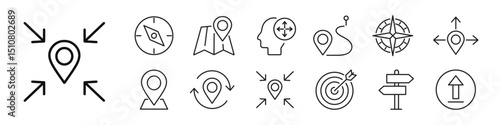 Navigation icon set. Guidance for way. Vector
