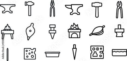 Blacksmithing and metalworking tools collection for craft and design use