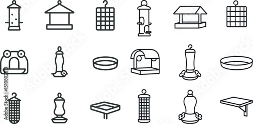 Variety of bird feeder icons for outdoor and garden design projects