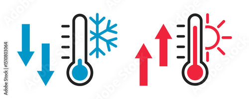 Thermometer temperature with up and down. Hot and cold temperature icon. Vector illustration