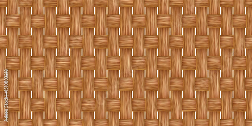 Brown rattan basket seamless bg. Fabric weave pattern with texture. Handicraft raffia lattice. Textile mesh. Ethnic handmade decor. Vector illustration with gradient mesh