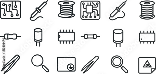 Electronics and circuit icons for technology and design projects