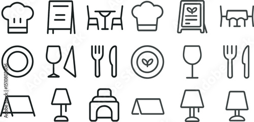 Culinary and dining icons set for restaurant menu and design projects