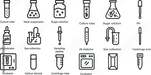 Laboratory equipment icons for scientific research and experimentation