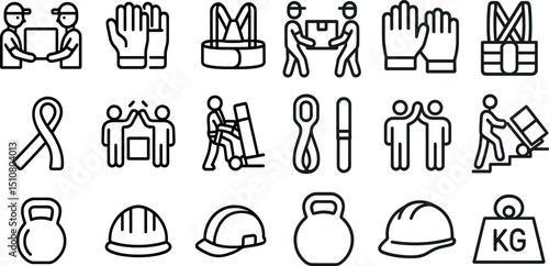 Safety and teamwork icons for construction and logistics design projects