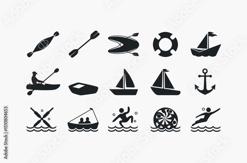 Set of Black and White Water Sports Icons