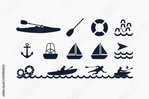 Set of Black and White Water Sports Icons