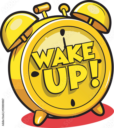 3D Yellow Alarm Clock icon. Wake-up time. Office supplies. School and education. Cartoon design element isolated on a white