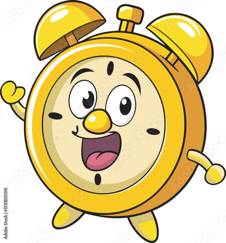 3D Yellow Alarm Clock icon. Wake-up time. Office supplies. School and education. Cartoon design element isolated on a white