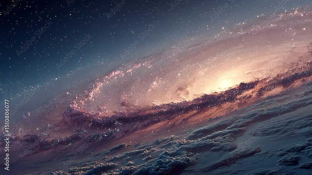 Majestic Spiral Galaxy and Clouds from Space for cosmic documentary Majestic Spiral Galaxy and Clouds from Space for cosmic documentary
