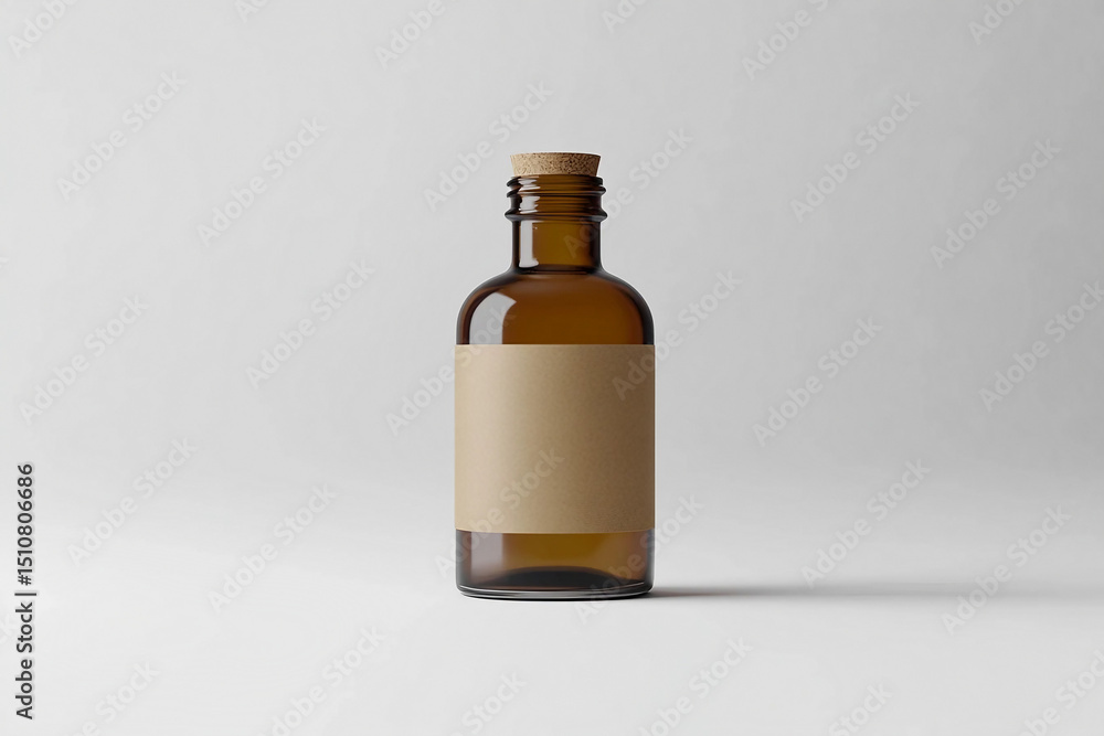 Amber Glass Bottle with Kraft Label Mockup Amber Glass Bottle with Kraft Label Mockup