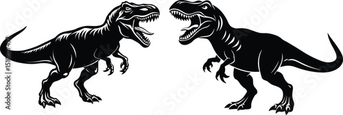 Two tyrannosaurus rex dinosaurs silhouette illustration