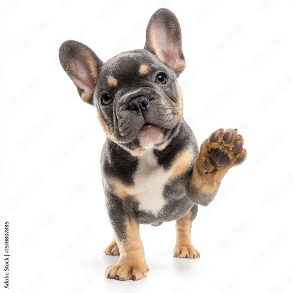 Obraz premium Adorable French Bulldog Puppy Raising Paw in Playful Greeting
