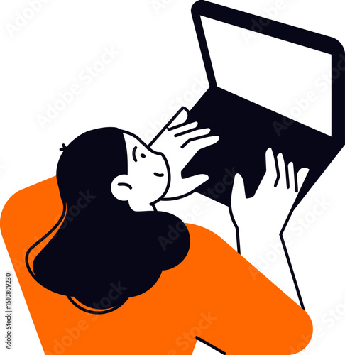 Woman using laptop vector illustration for work from home or online learning and digital communication vector art illustration