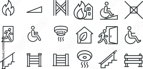 Safety and accessibility icons collection for emergency and building design