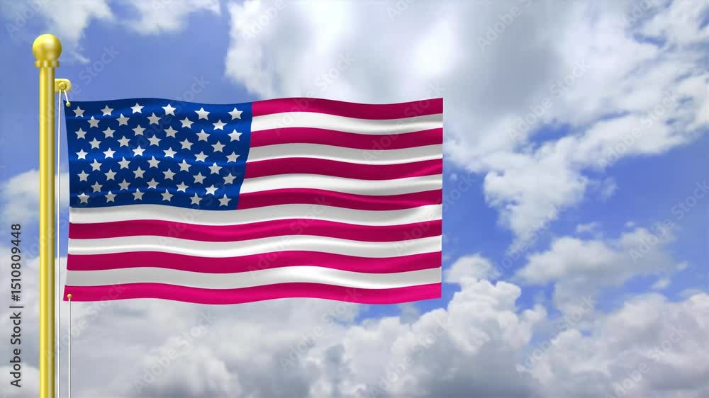 usa flag waving against cloudy sky in bright sunlight day. beautiful view of waving usa flag with golden flag pole and cloud time lapse. usa flag waving against cloudy sky in bright sunlight day. beautiful view of waving usa flag with golden flag pole and cloud time lapse.