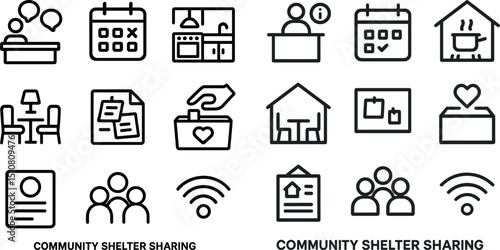 Community shelter sharing icons for charity and networking projects