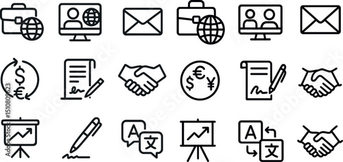 Business and communication icons for digital and financial applications