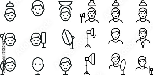 Portrait photography setup icons for studio lighting and equipment