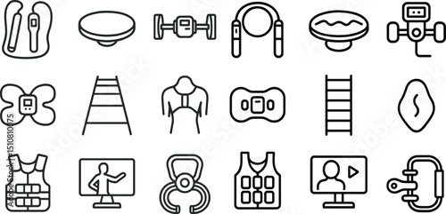 Fitness and training icons set for gym and exercise equipment design