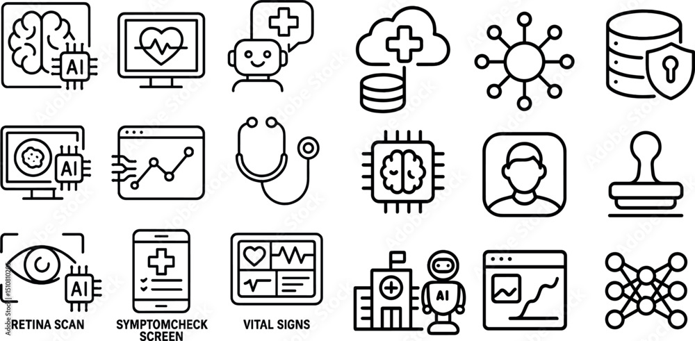 Artificial intelligence and healthcare symbols for innovative design projects Artificial intelligence and healthcare symbols for innovative design projects
