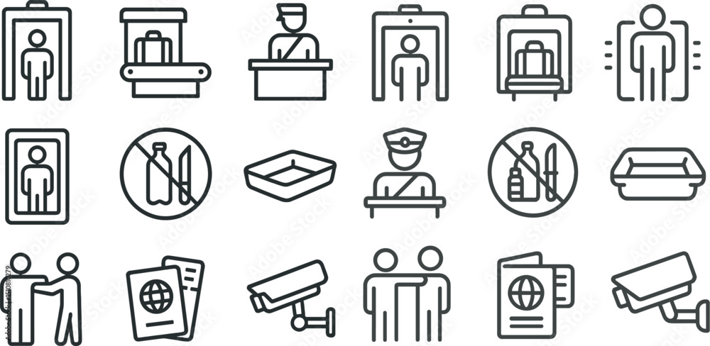 Airport security icons set for travel and safety design projects Airport security icons set for travel and safety design projects