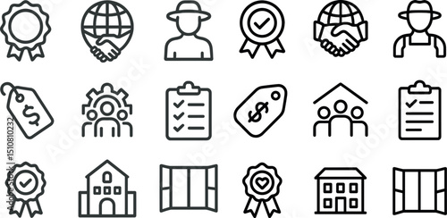 Business icons set for contracts, agreements, and certification designs