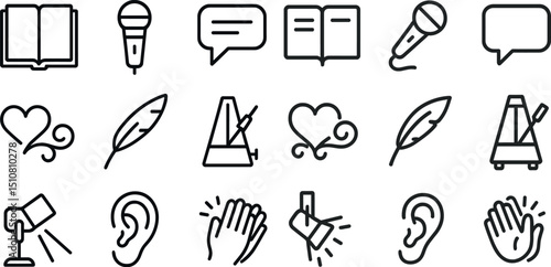 Music and literature icons for creative projects and communication design