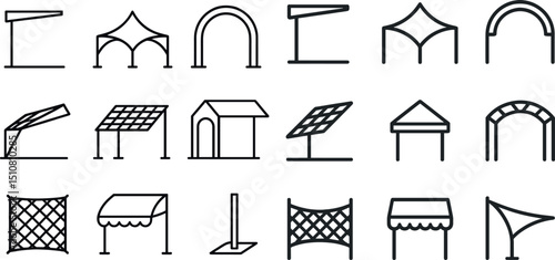 Collection of canopy and awning icon designs for architecture and outdoor spaces