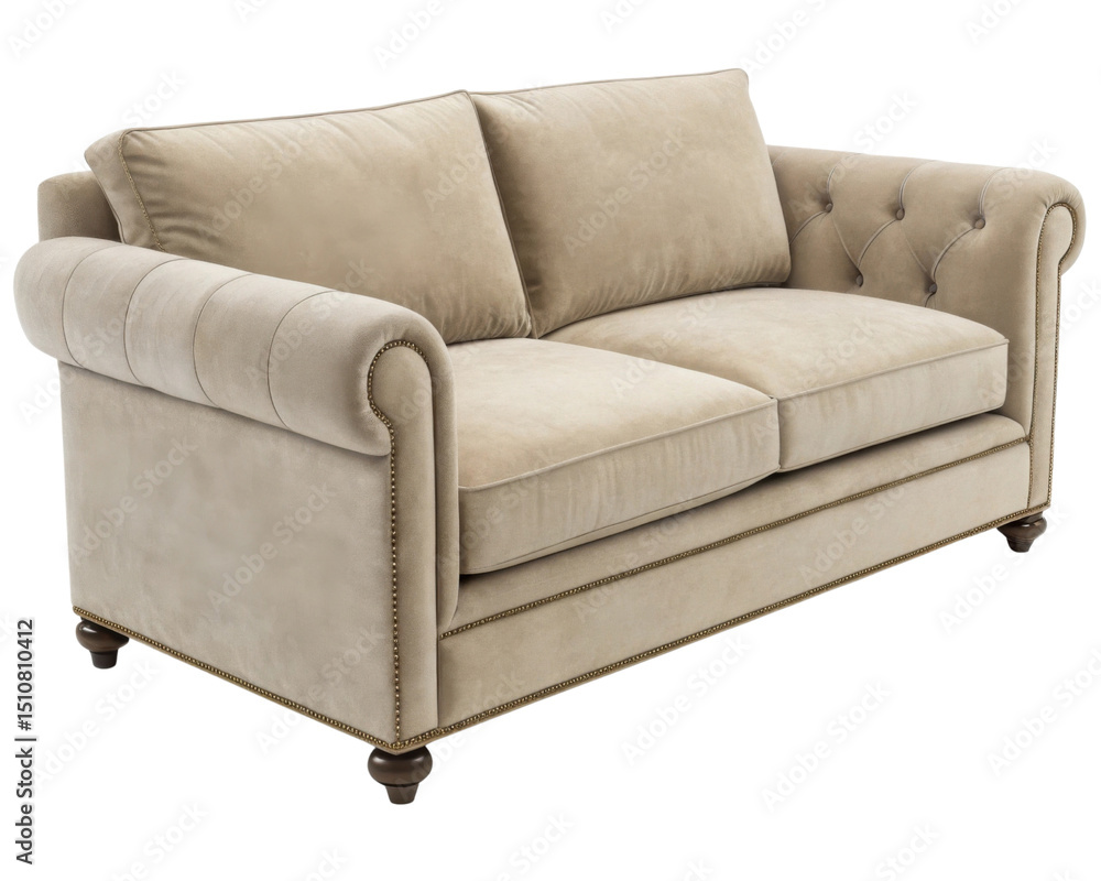 Naklejka premium Luxurious velvet loveseat sofa offers comfort and elegance for any living space