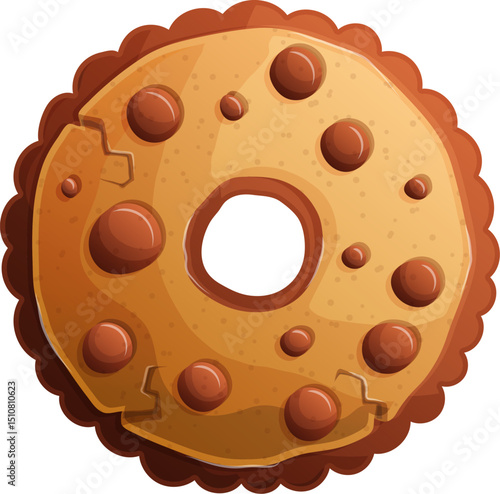 Donut with Chocolate Chips, Sweet Bakery Dessert, Cartoon Style Vector Illustration.